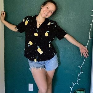 Button up lemon polka dot shirt